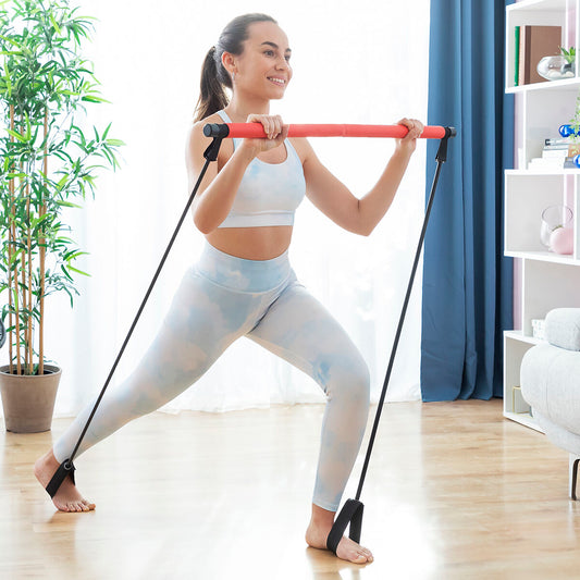 Fitness Bar with Resistance Bands and Exercise Guide