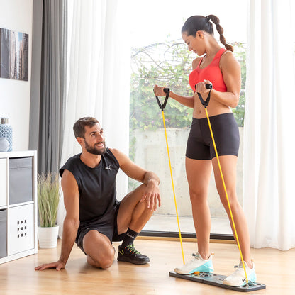 Tabla de Flexiones con Bandas de Resistencia y Guía de Ejercicios Pulsador